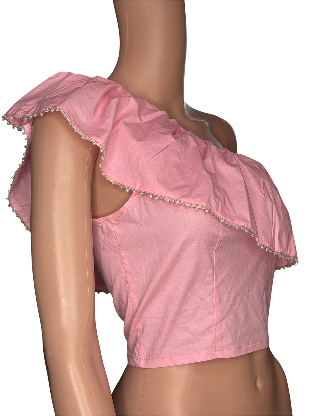 Wildfox Blush One-Shoulder Ruffle Crop Top Medium NWT - Picture 3 of 9